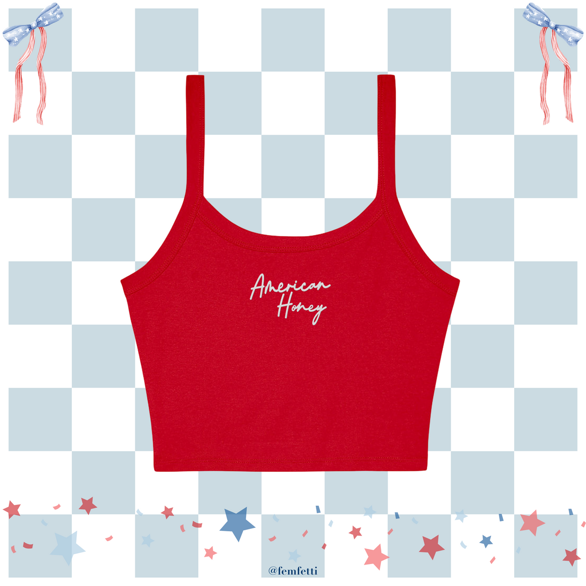 American Honey Embroidered Micro Rib Spaghetti Strap Tank