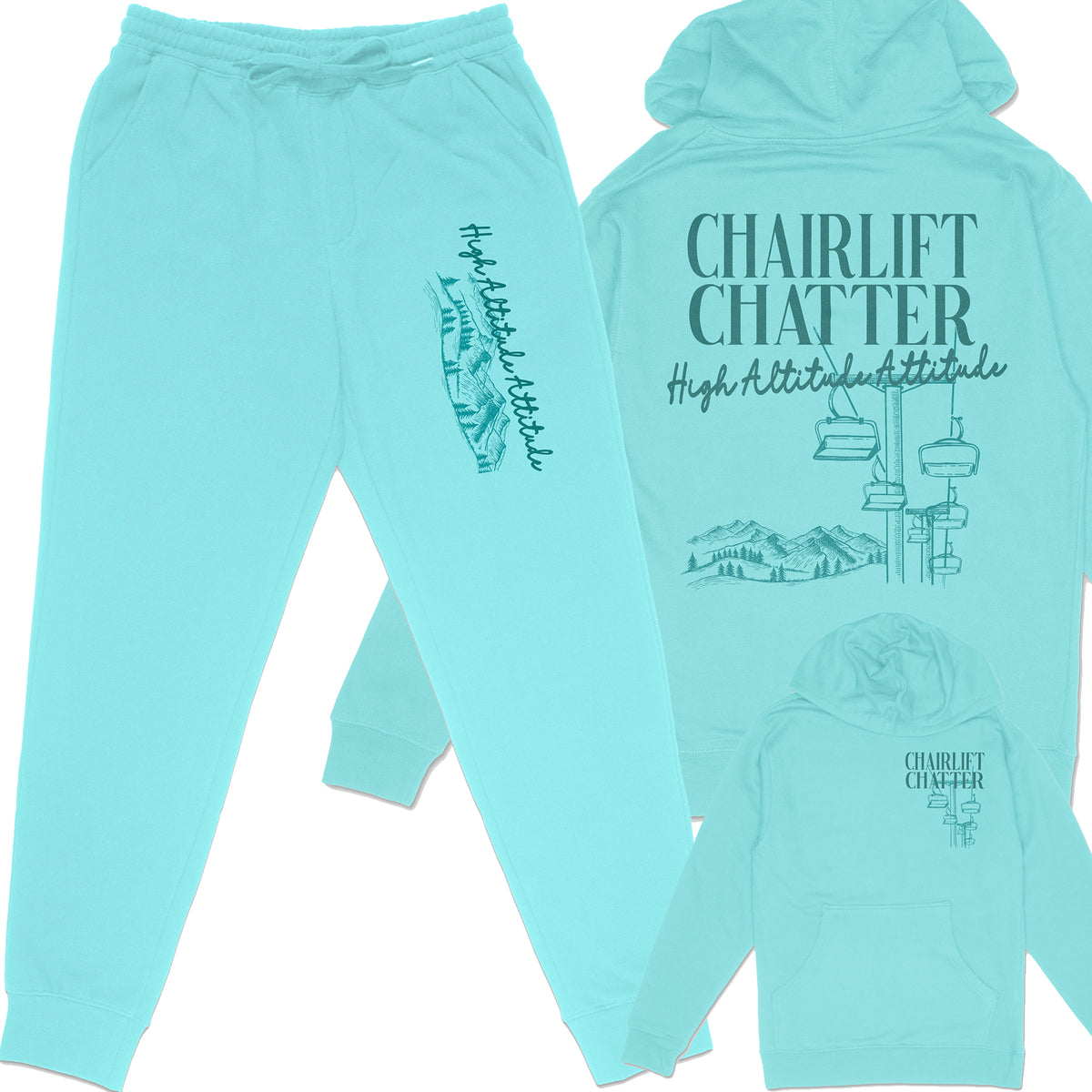 Chairlift Chatter Front and Back Midweight Sweat Set Hoodie