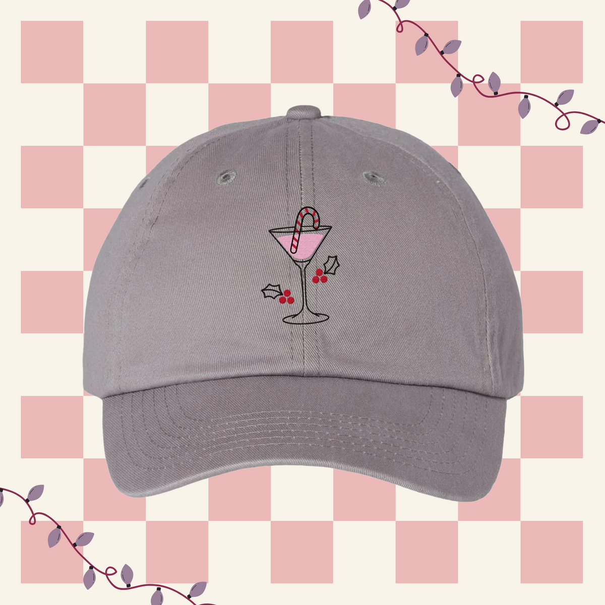 Christmas Cocktail Embroidered Bio-Washed Classic Dad Hat