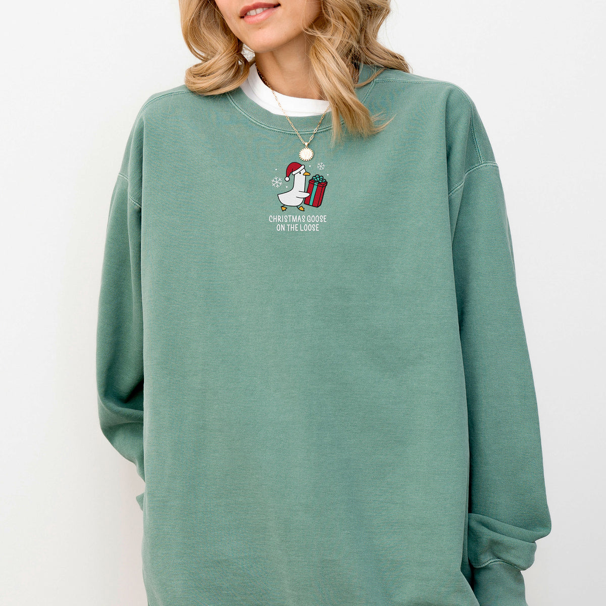 Christmas Goose Embroidered Comfort Colors Sweatshirt