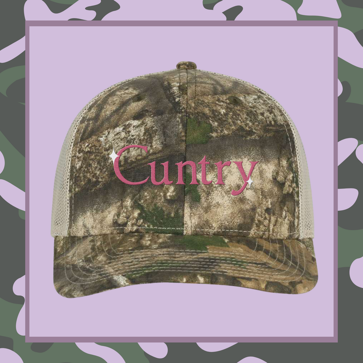 Cuntry Embroidered Camo Trucker Cap