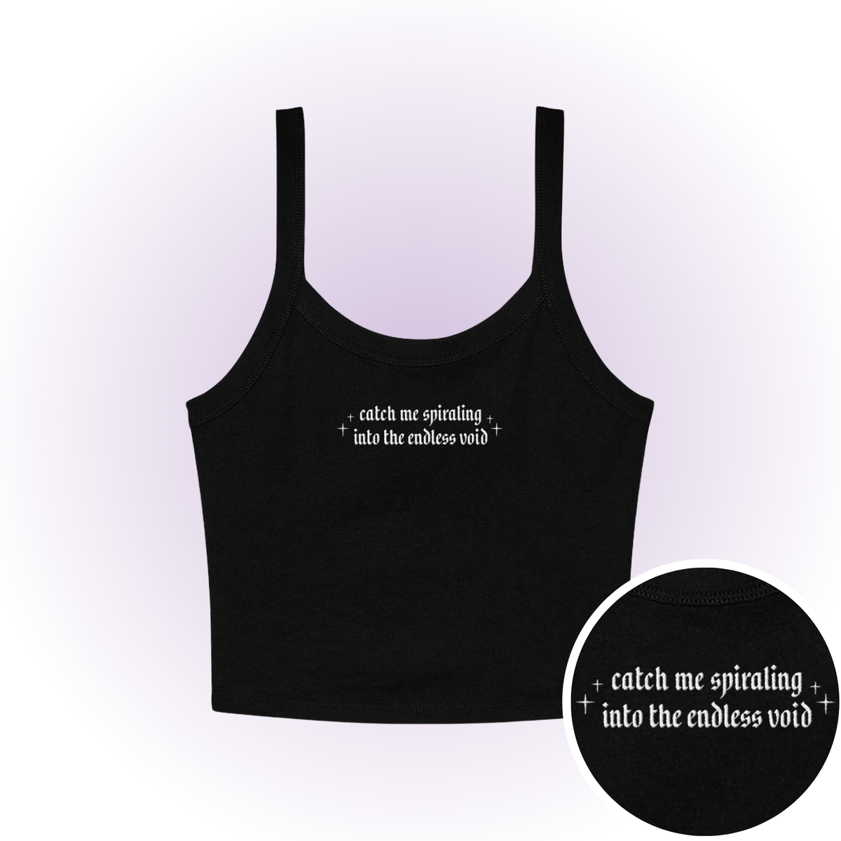 Endless Void Embroidered Micro Rib Spaghetti Strap Tank