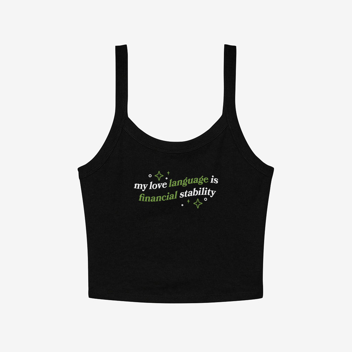 Financial Stability Embroidered Micro Rib Spaghetti Strap Tank