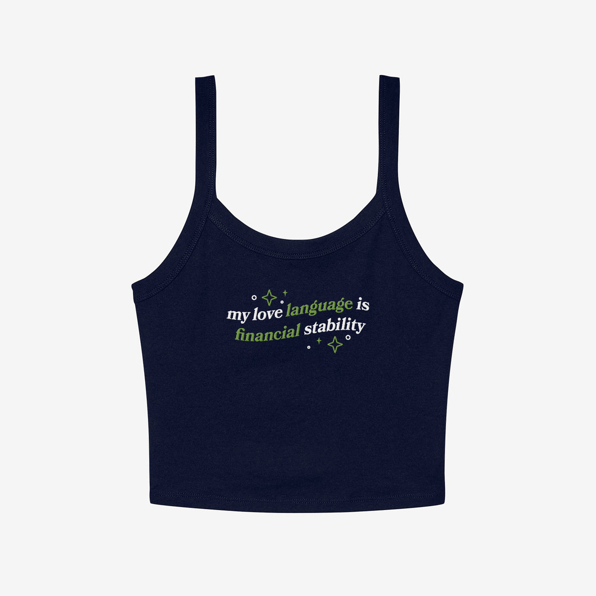 Financial Stability Embroidered Micro Rib Spaghetti Strap Tank