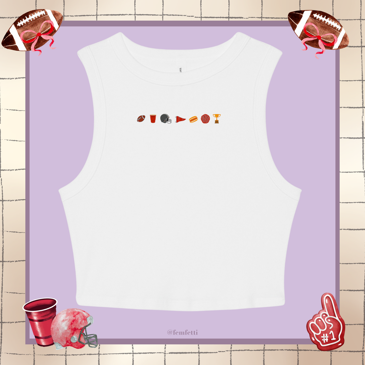 Football Game Day Charms Micro Rib Muscle Crop Tank