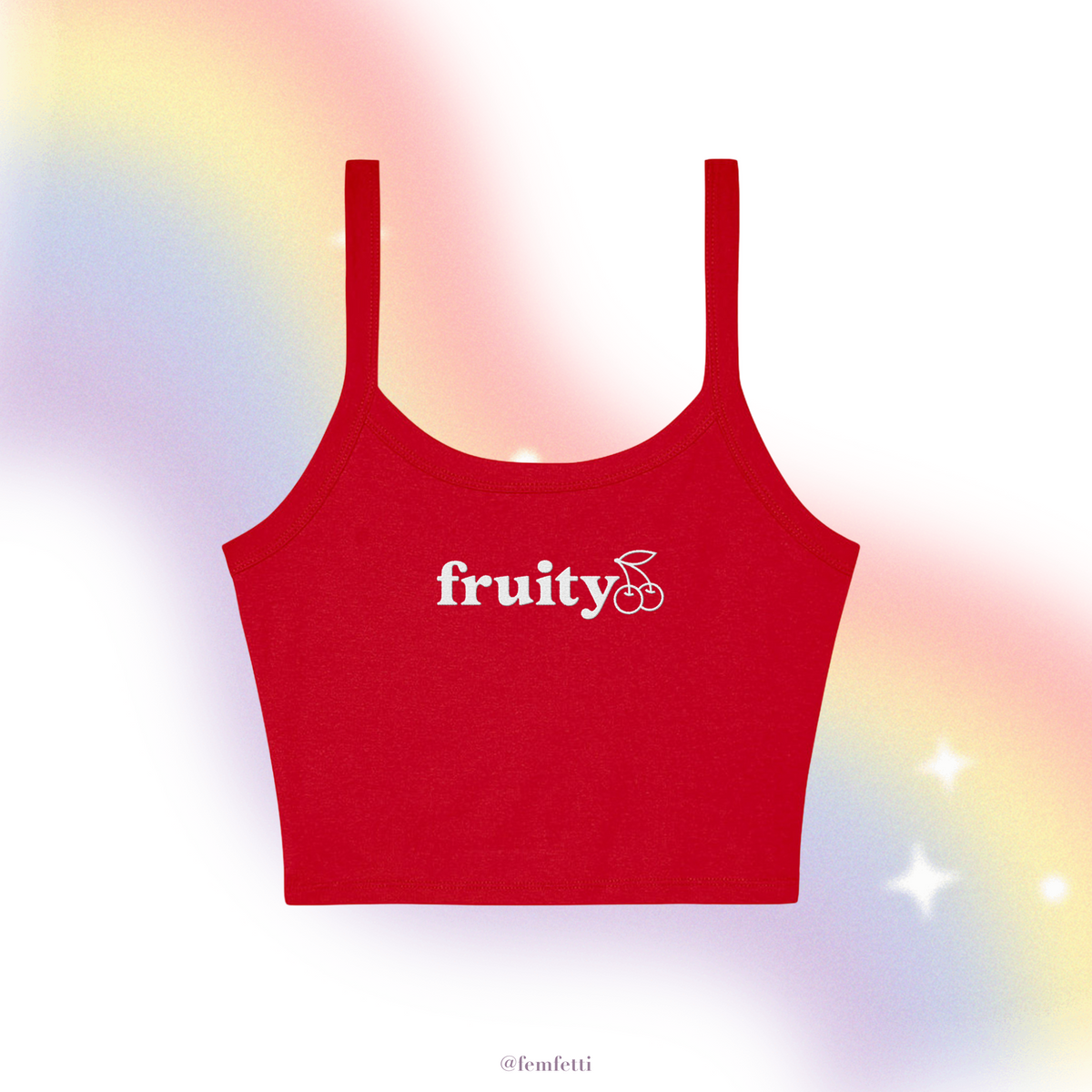 Sweet Cherry Fruity Embroidered Micro Rib Spaghetti Strap Tank