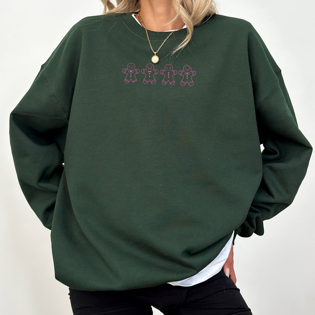 Gingerbread Men Outline Embroidered Sweatshirt