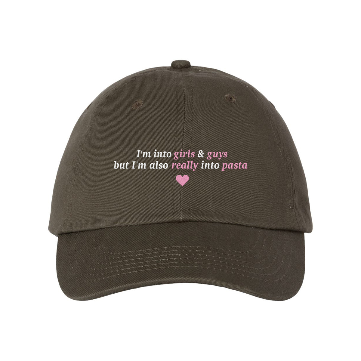 Girls Guys and Pasta Embroidered Bio-Washed Classic Dad Hat