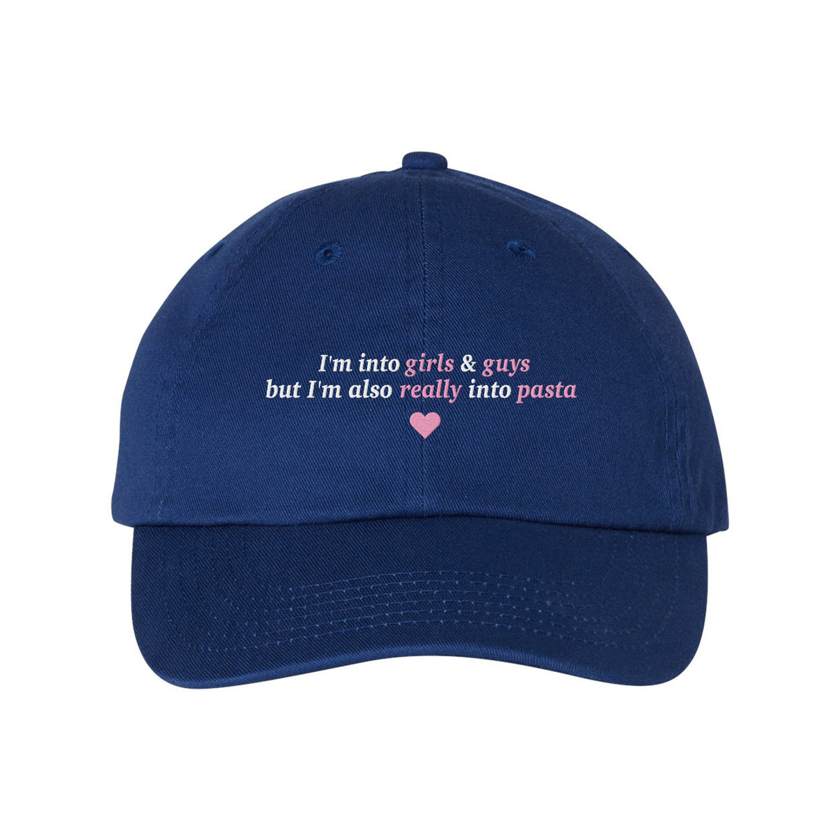 Girls Guys and Pasta Embroidered Bio-Washed Classic Dad Hat