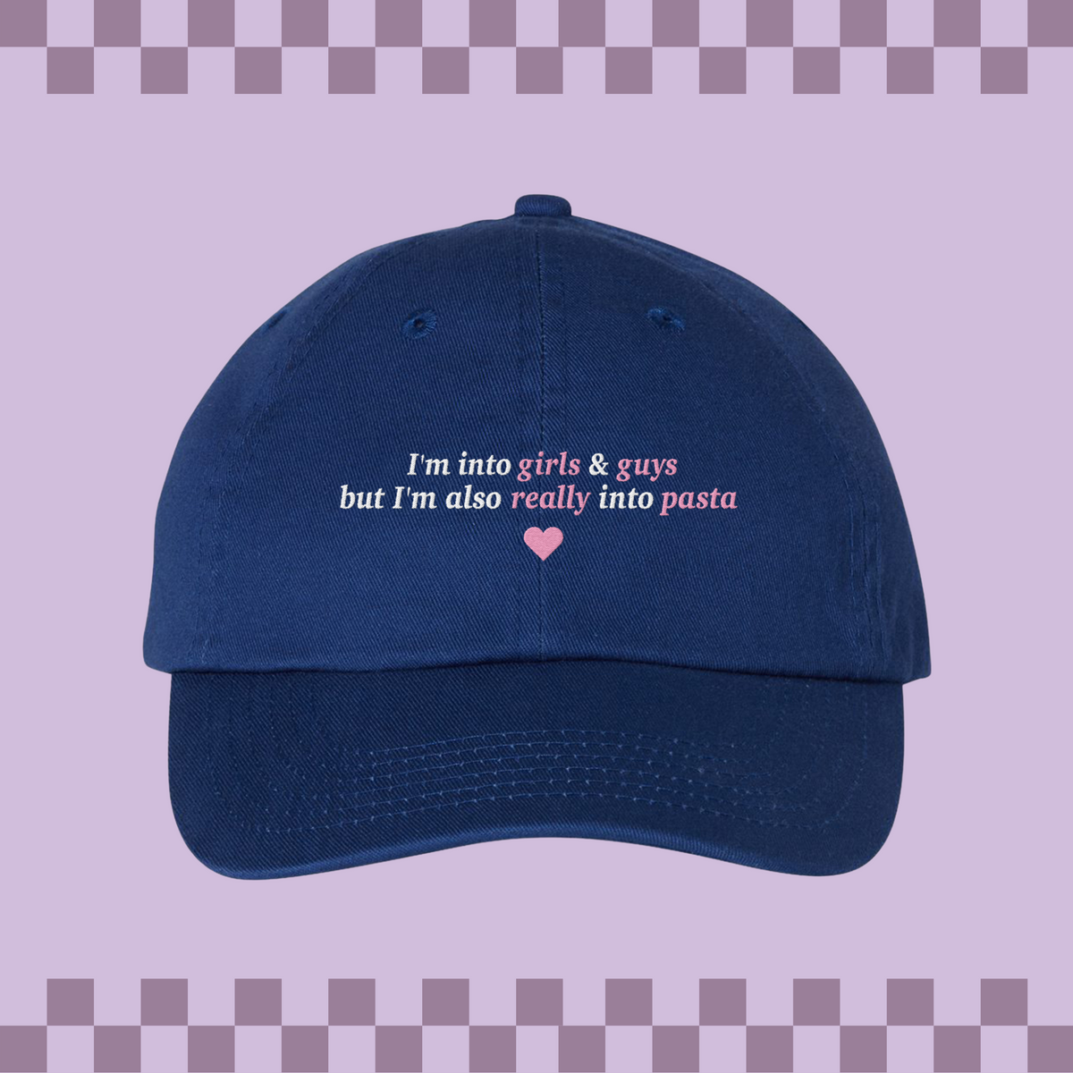 Girls Guys and Pasta Embroidered Bio-Washed Classic Dad Hat