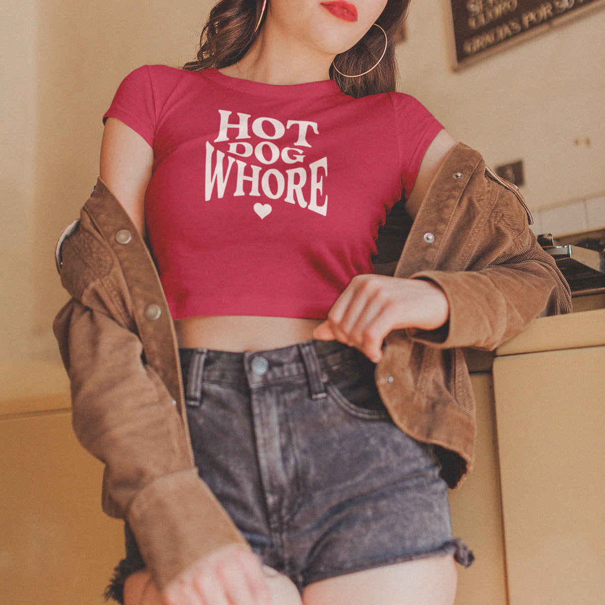 Hot Dog Whore Micro Rib Baby Tee HX