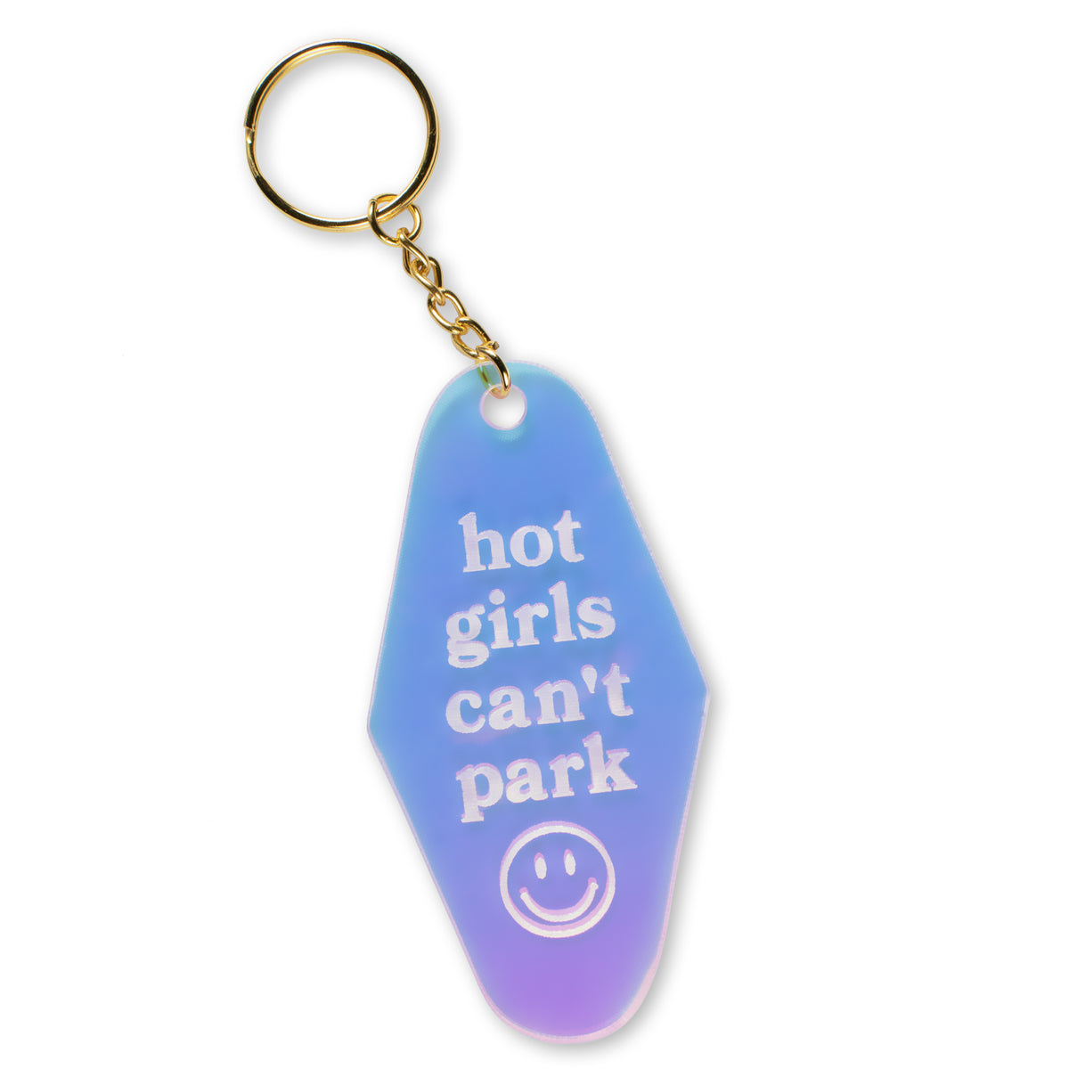 Hot Girls Can&#39;t Park Iridescent Motel Keychain