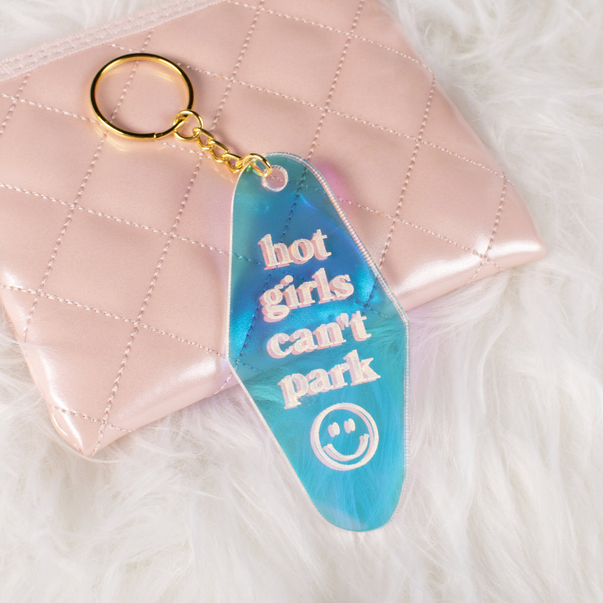 Hot Girls Can&#39;t Park Iridescent Motel Keychain