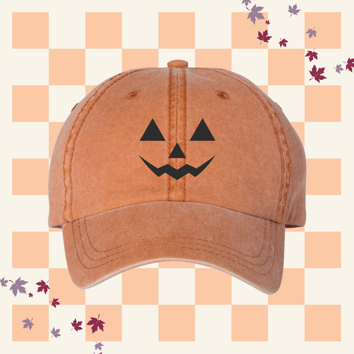 Jack O Lantern Face Embroidered Pigment-Dyed Cap
