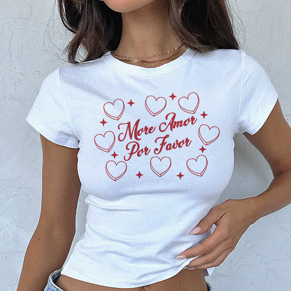 Amor Sparkly Hearts Micro Rib Baby Tee