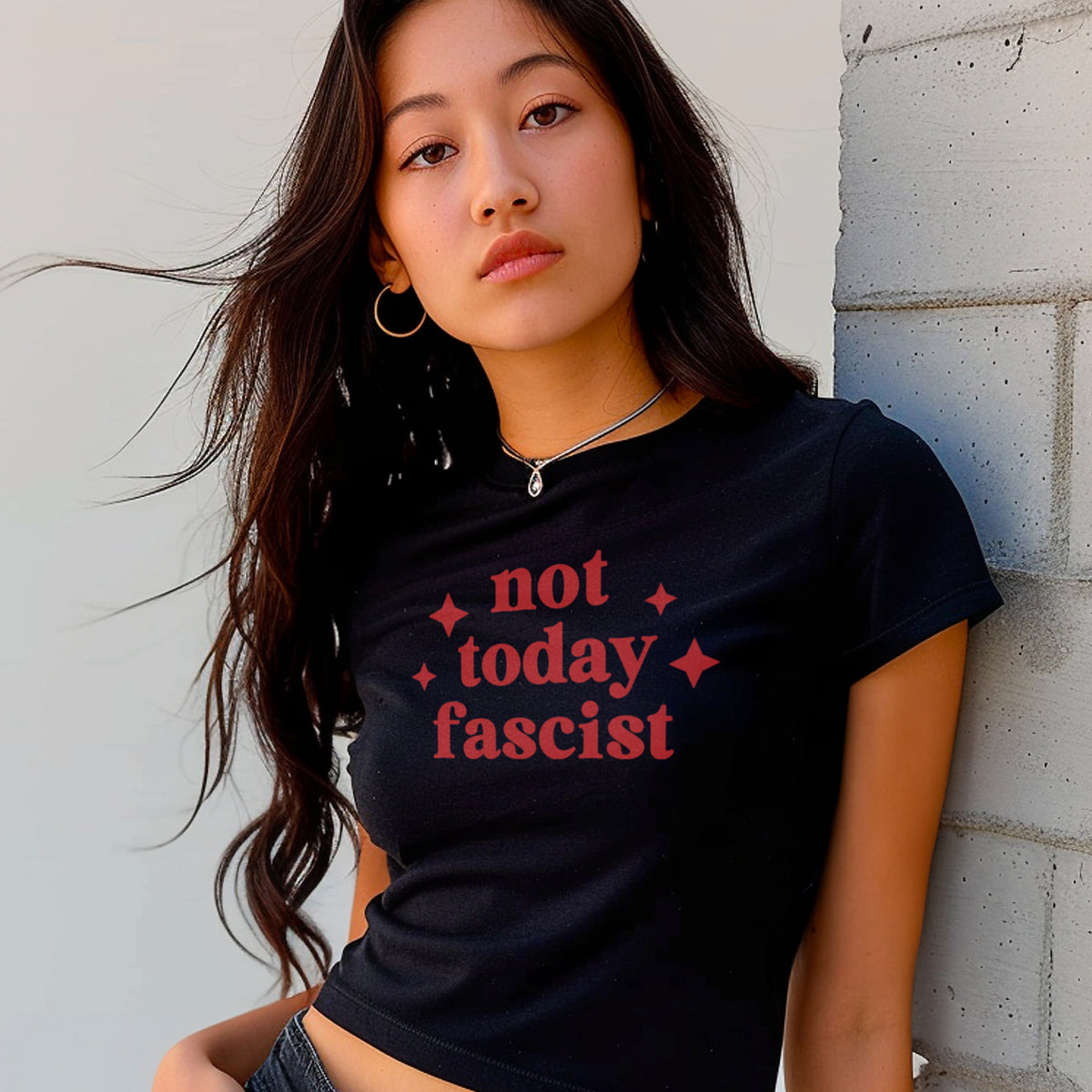 Not Today Fascist Micro Rib Baby Tee