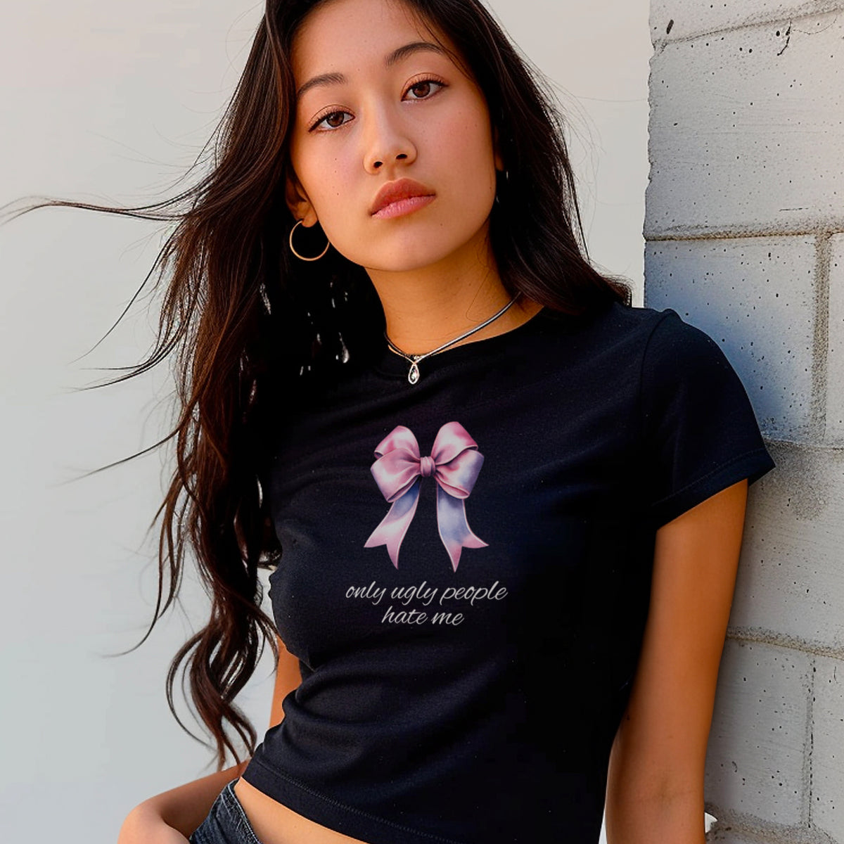 Only Ugly People Hate Me Micro Rib Baby Tee