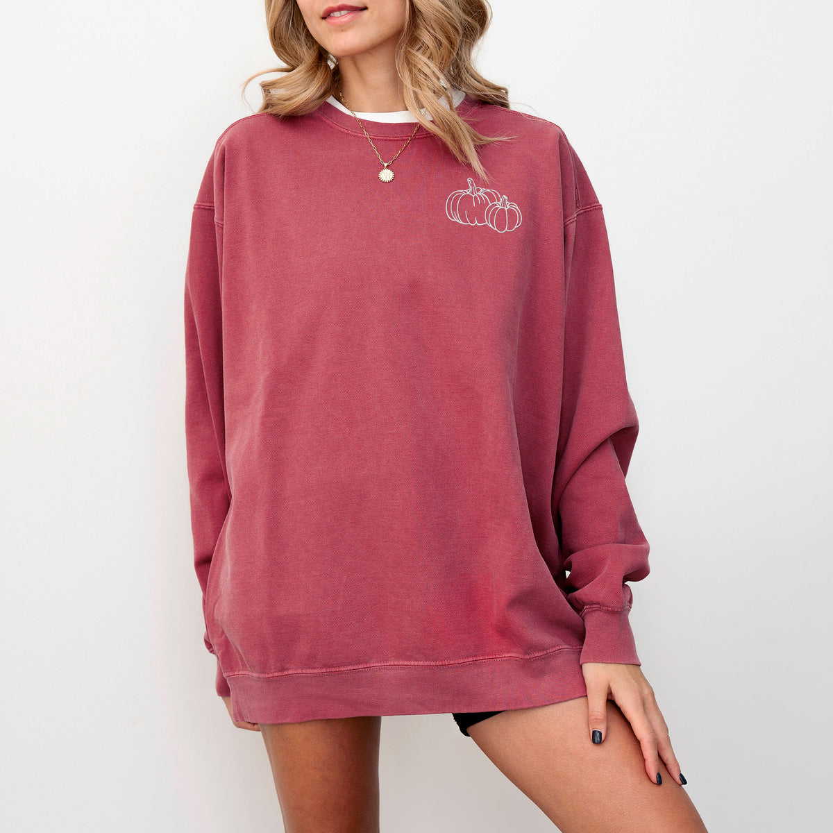 Pumpkin Outline Embroidered Left Chest Comfort Colors Sweatshirt