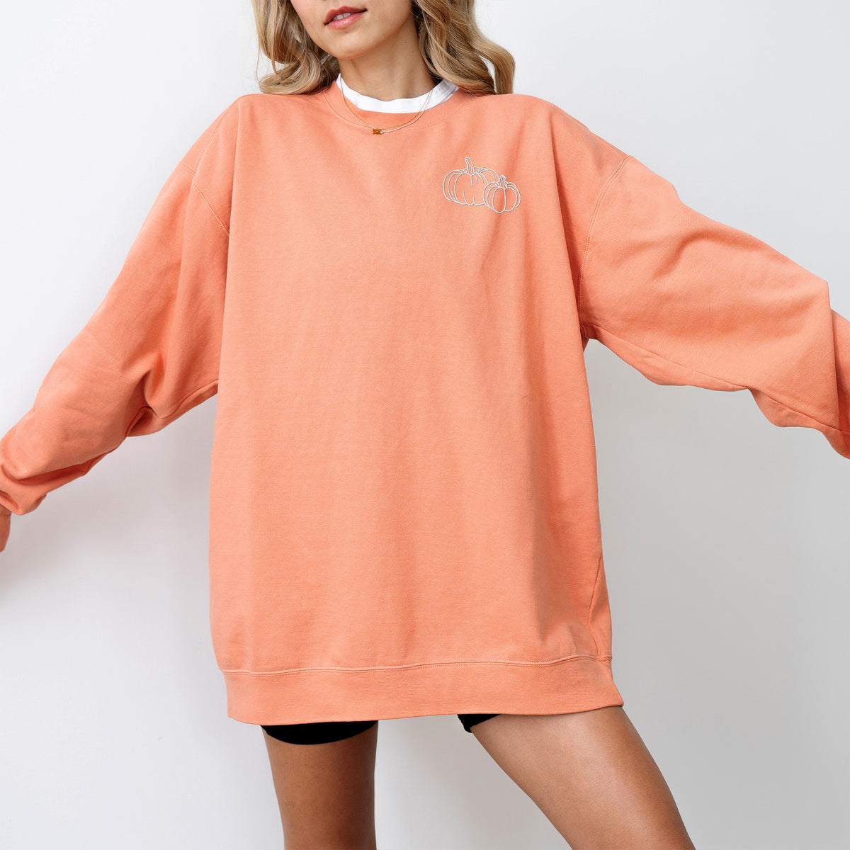 Pumpkin Outline Embroidered Left Chest Comfort Colors Sweatshirt