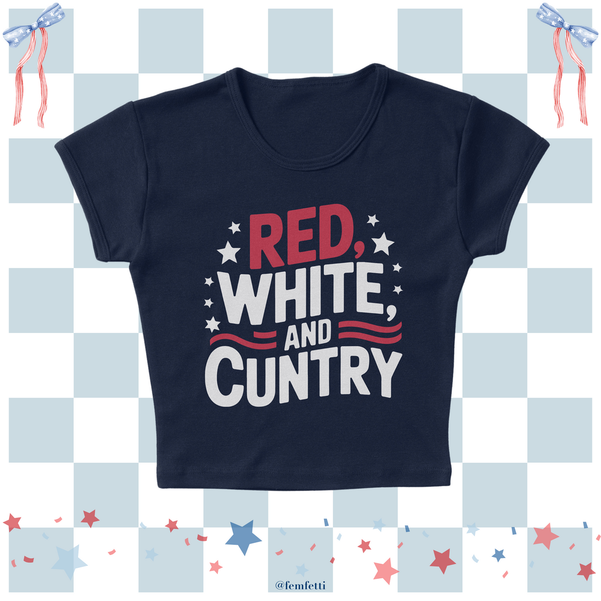 Red White Cuntry Micro Rib Baby Tee