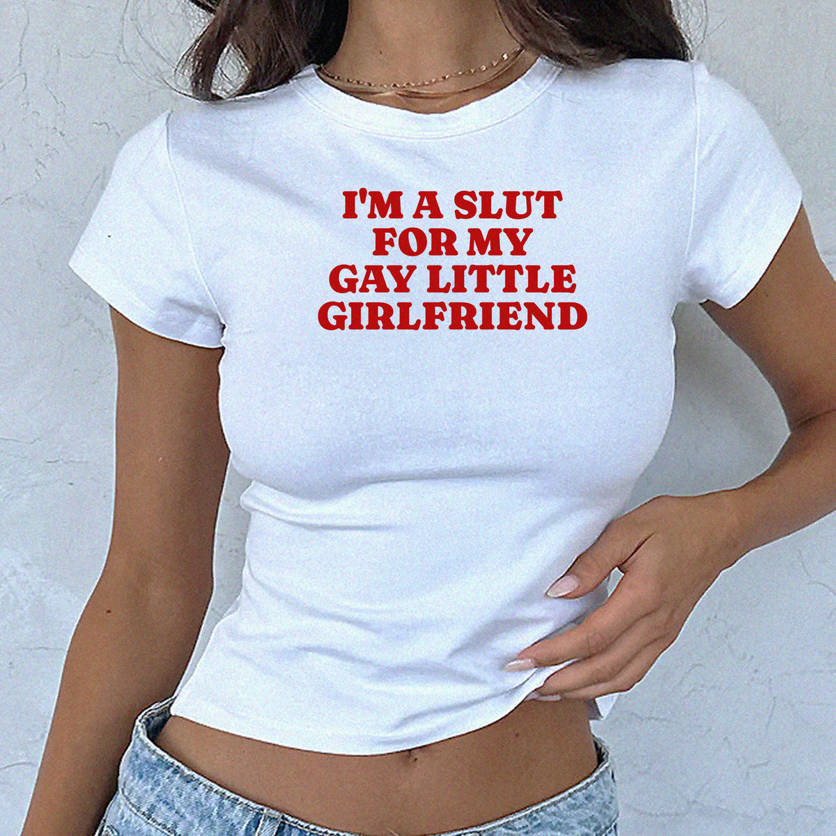 Slut For My Girlfriend Micro Rib Baby Tee