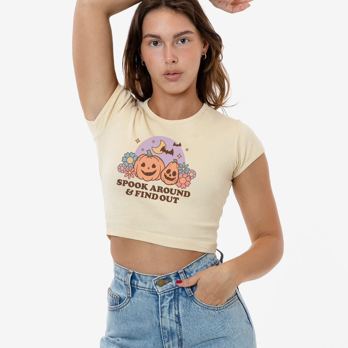 Spook Around Floral Cap Sleeve Crop Top