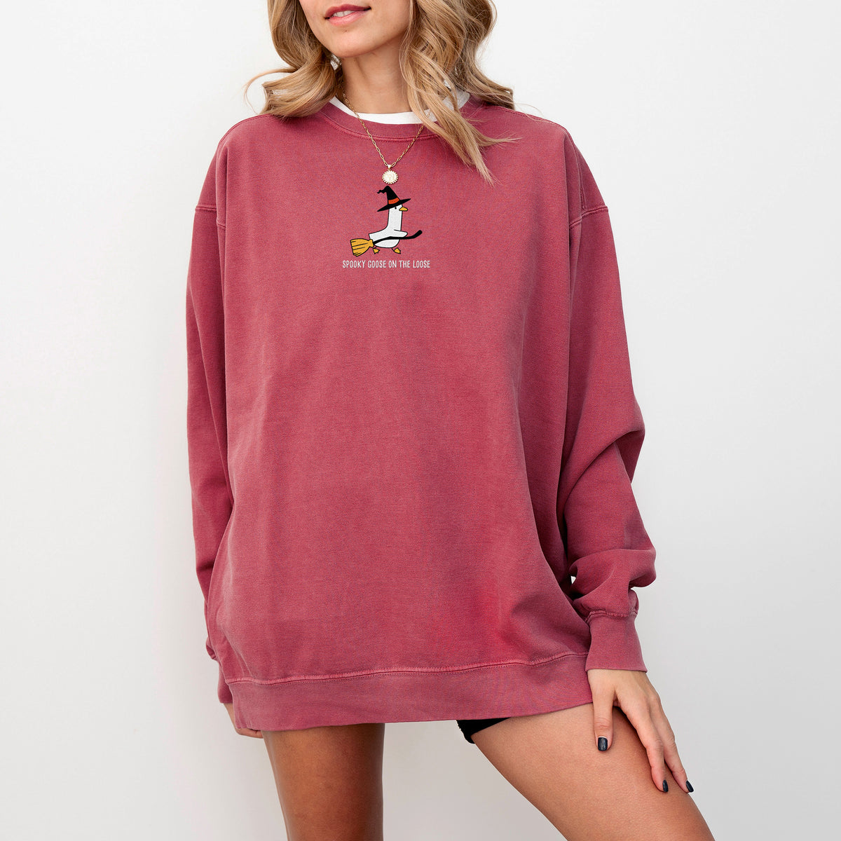 Spooky Goosey Embroidered Comfort Colors Sweatshirt