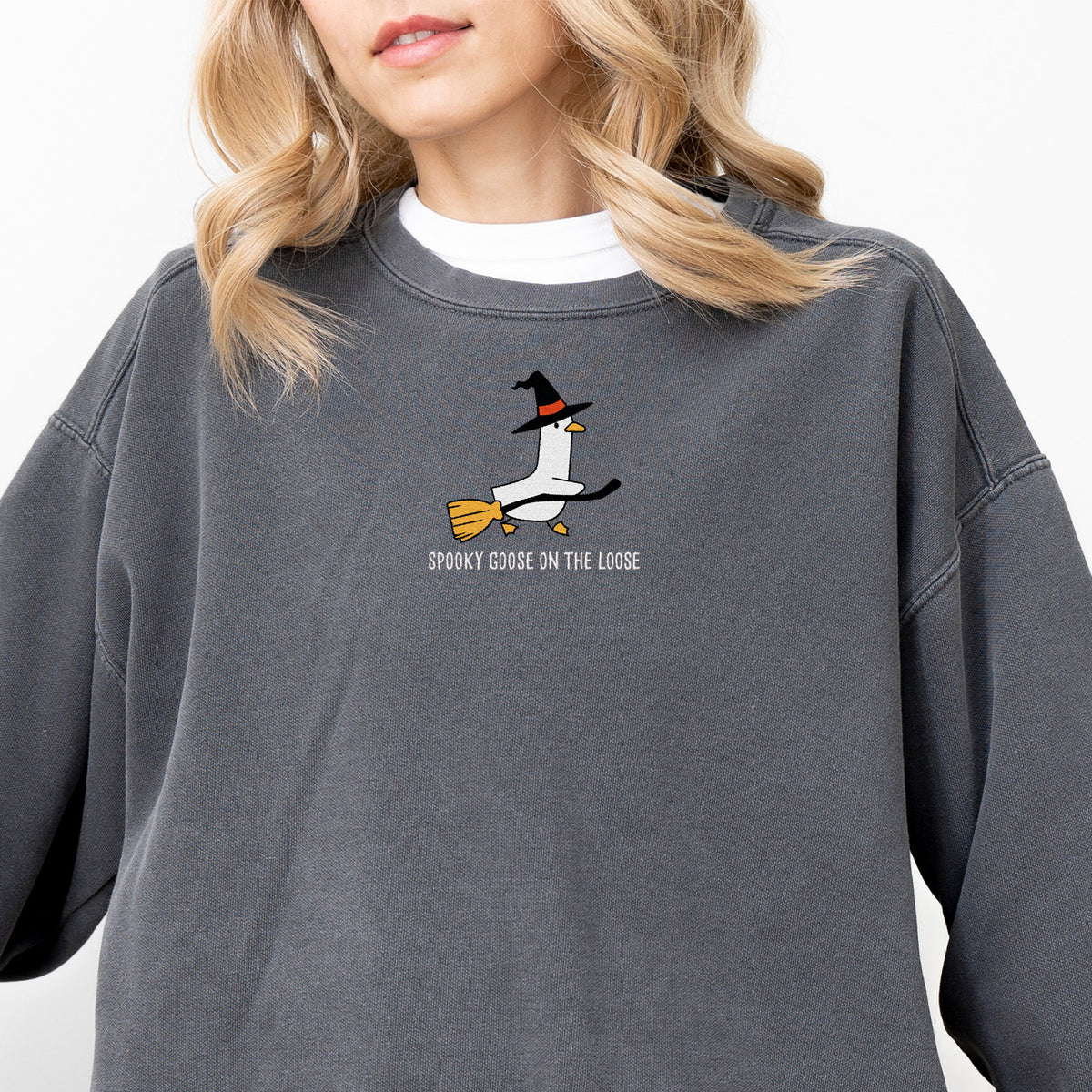 Spooky Goosey Embroidered Comfort Colors Sweatshirt