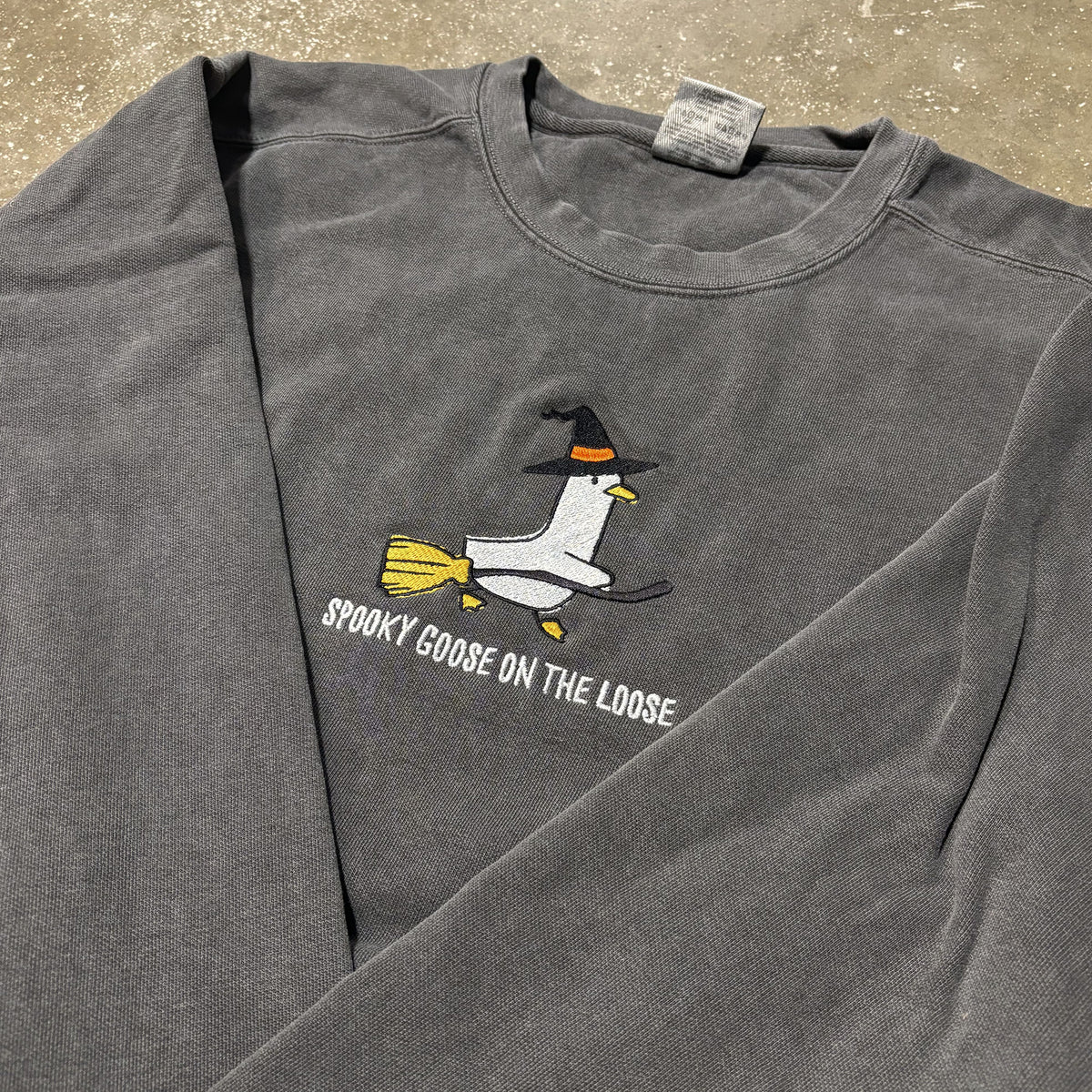 Spooky Goosey Embroidered Comfort Colors Sweatshirt