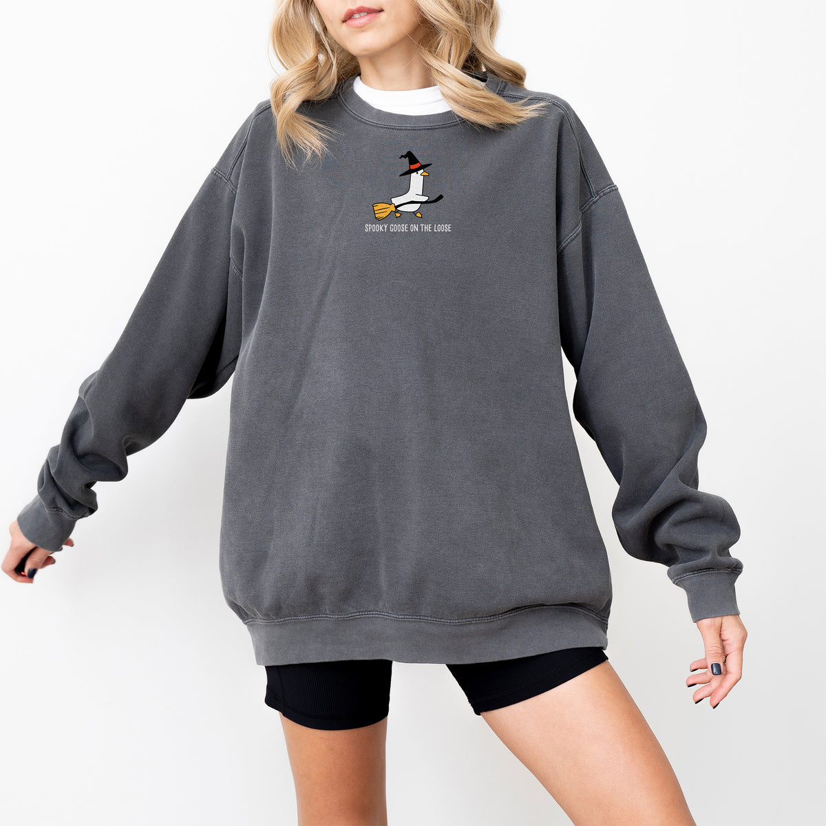 Spooky Goosey Embroidered Comfort Colors Sweatshirt