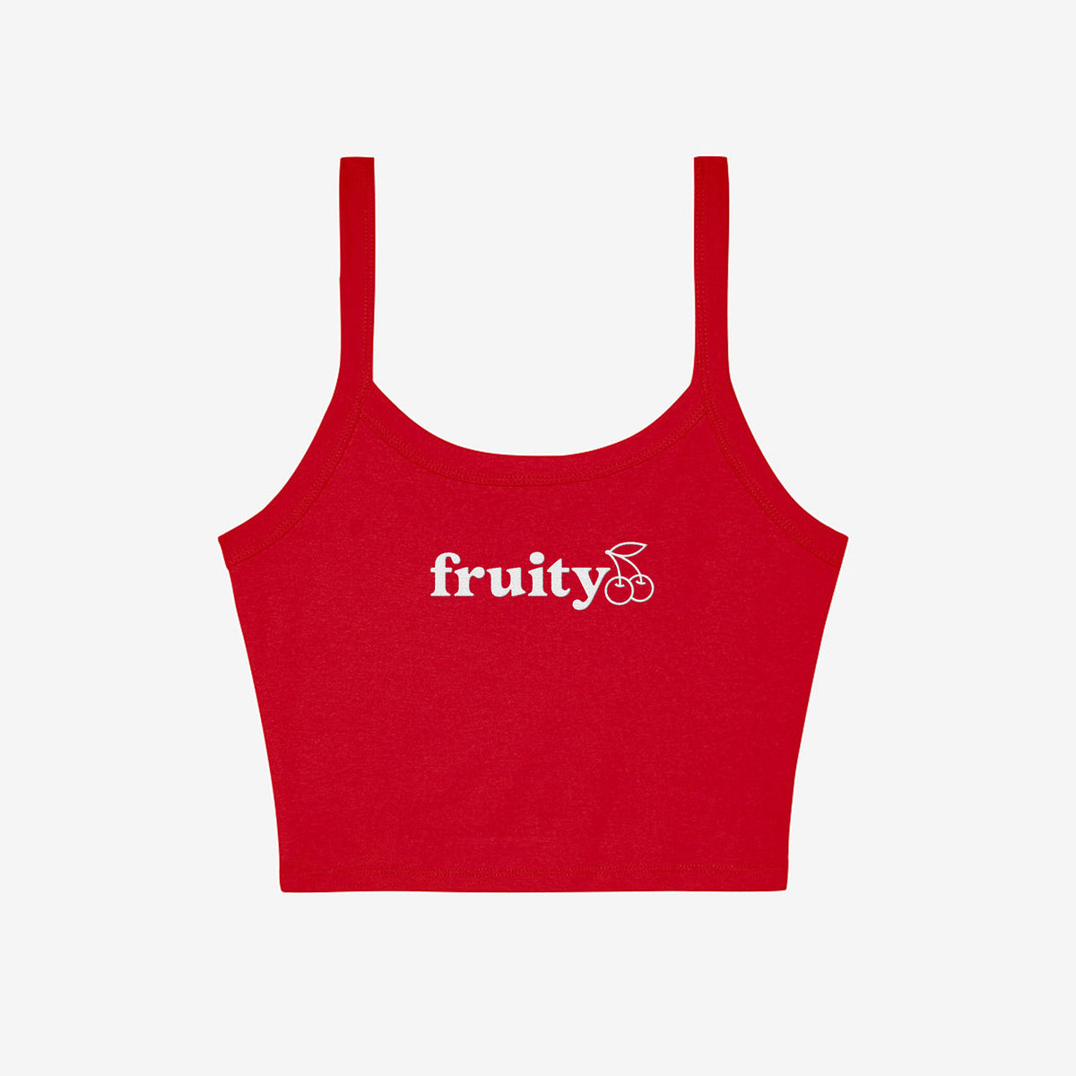 Sweet Cherry Fruity Embroidered Micro Rib Spaghetti Strap Tank