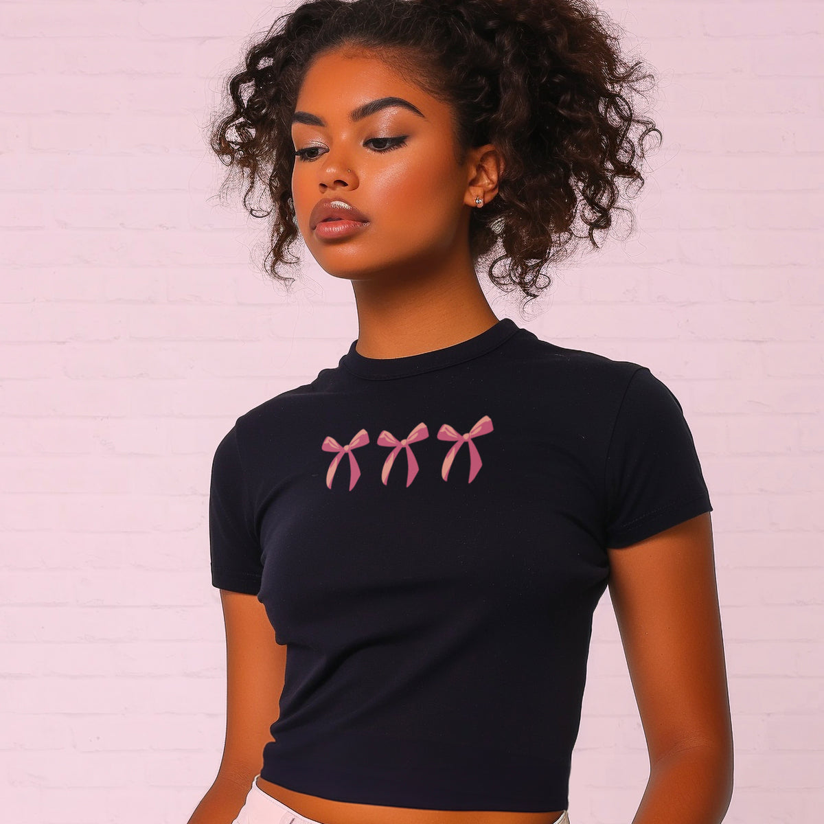 Three Dainty Little Bows Micro Rib Baby Tee