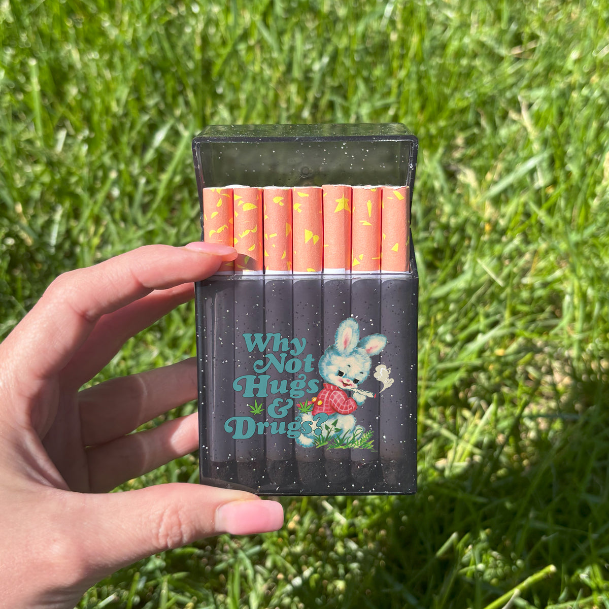 Why Not Hugs and Drugs Glitter Case