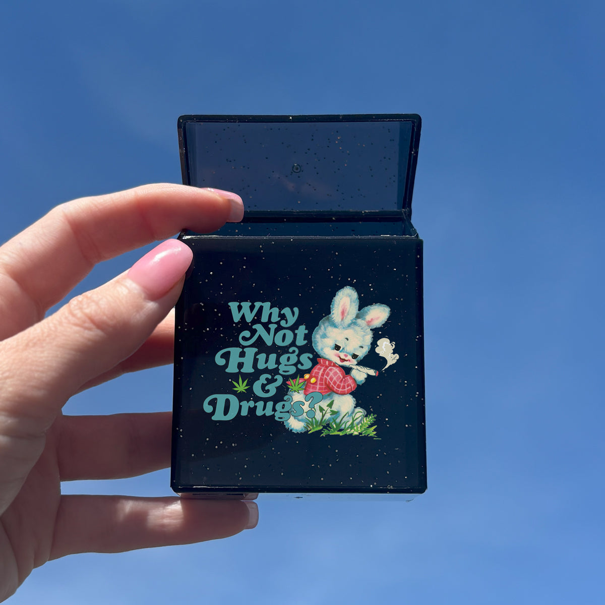 Why Not Hugs and Drugs Glitter Case