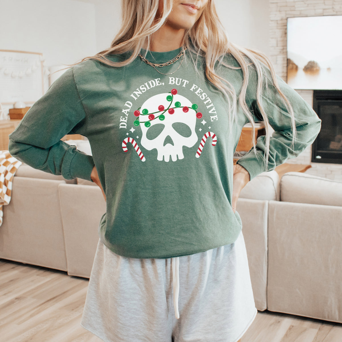 Dead Inside But Festive Long Sleeve Tee