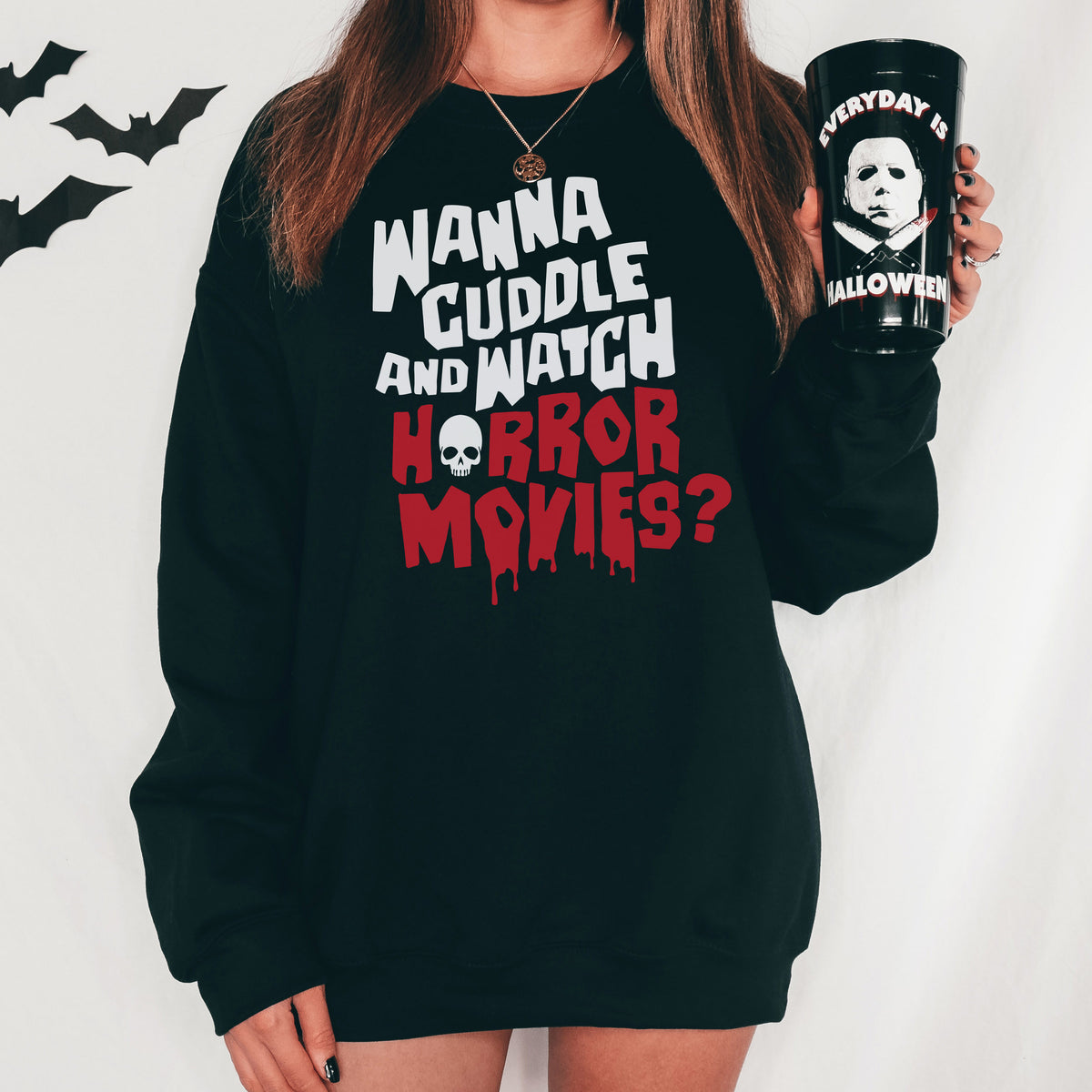 Cuddle and Horror Movies Crewneck Sweatshirt
