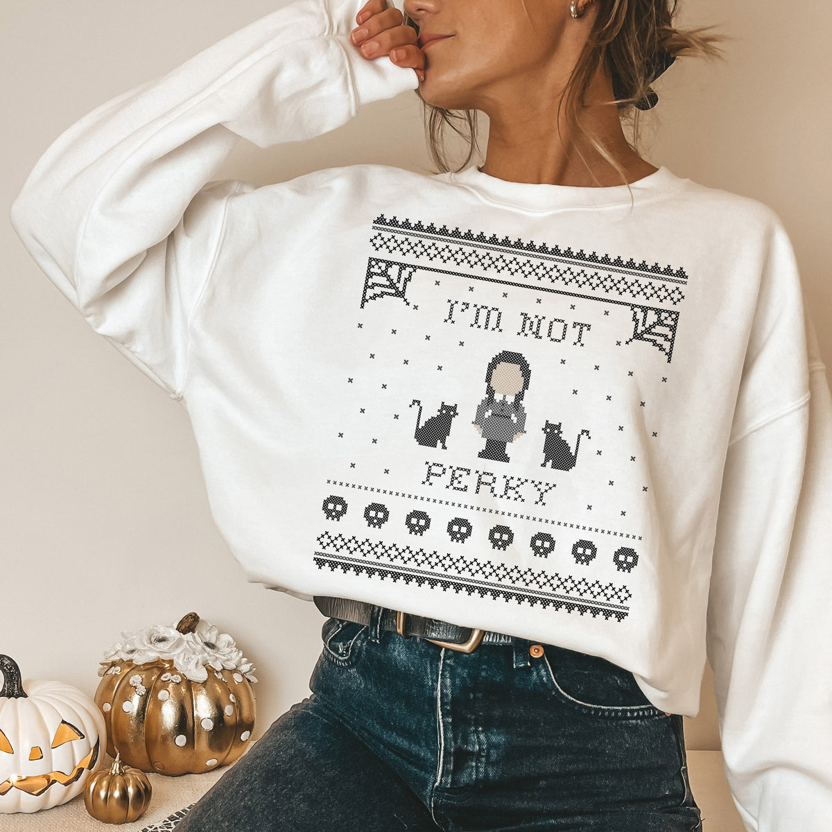 I&#39;m Not Perky Wednesday Addams Crewneck Sweatshirt