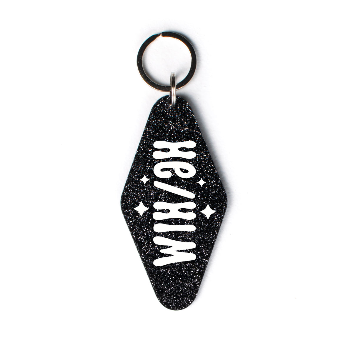 He/Him Glitter Keychain