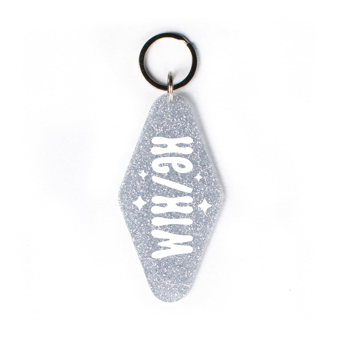 He/Him Glitter Keychain