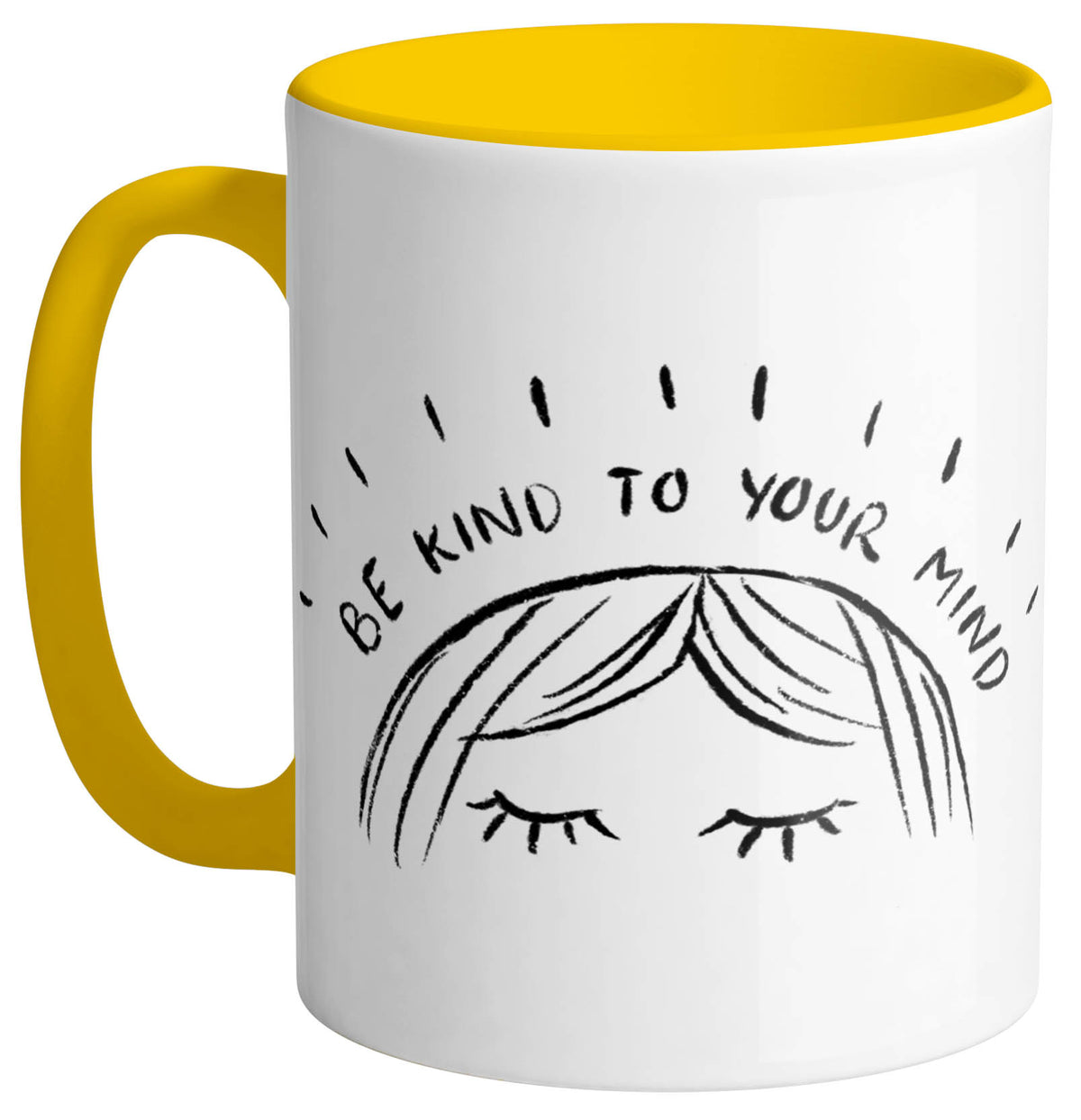 Be Kind To Your Mind Mug - Femfetti - A white ceramic mug featuring the phrase &quot;Be Kind To Your Mind&quot;