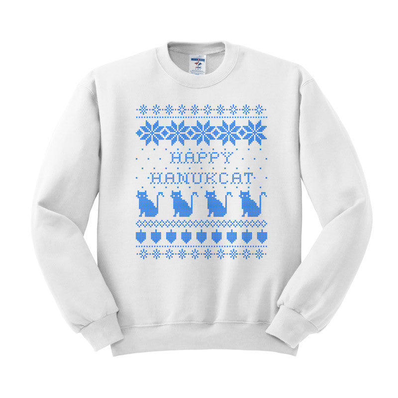 Happy Hanukcat Hanukkah Cat Crewneck Sweatshirt - Femfetti