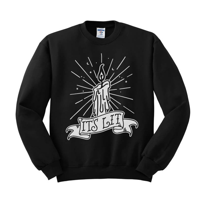 It&#39;s Lit Black Flame Candle Crewneck Sweatshirt - Femfetti