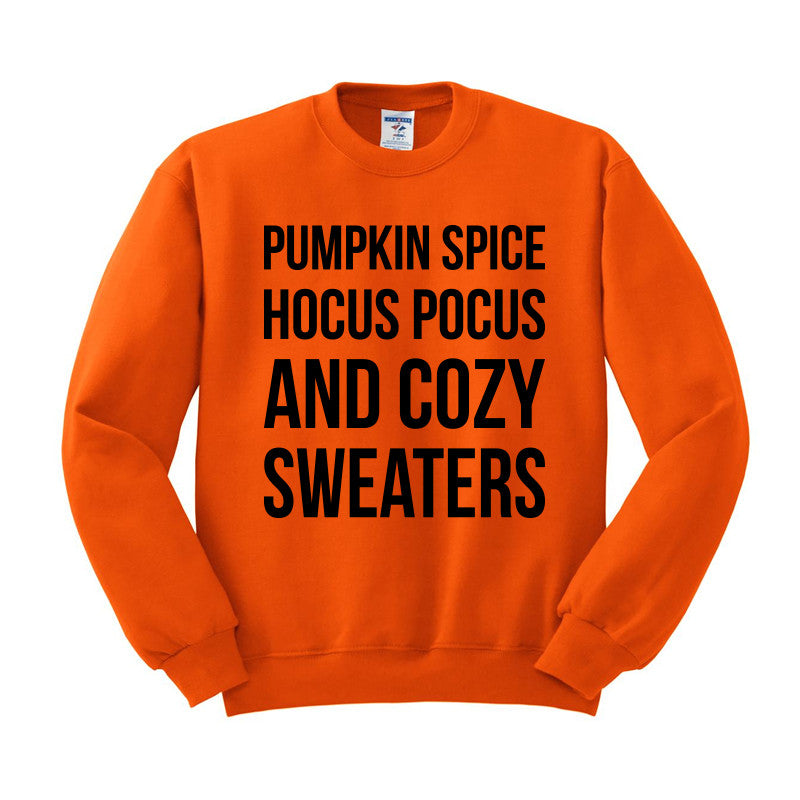 Pumpkin Spice, Hocus Pocus, and Cozy Sweaters Crewneck Sweatshirt - Femfetti