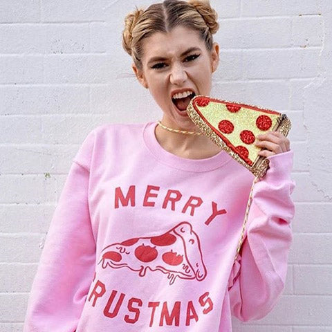 Merry Crustmas Pizza (Red) Crewneck Sweatshirt - Femfetti