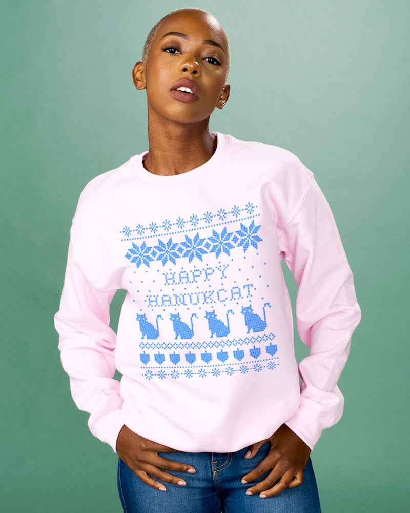 Happy Hanukcat Hanukkah Cat Crewneck Sweatshirt - Femfetti