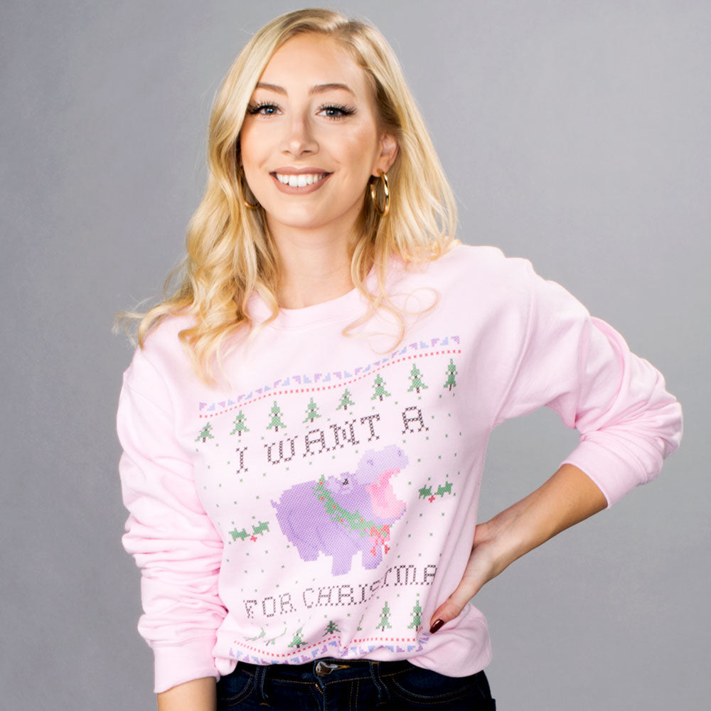 I Want A Hippo For Christmas Sweatshirt - Femfetti