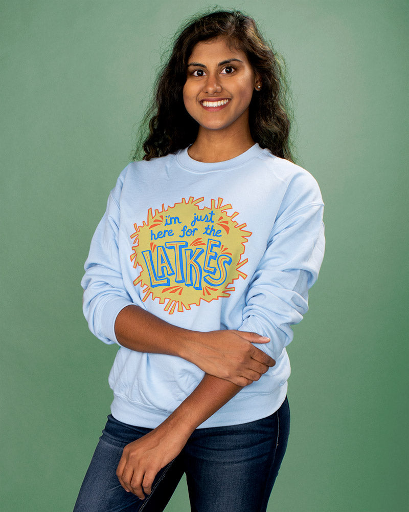 Just Here For The Latkes Crewneck Sweatshirt - Femfetti