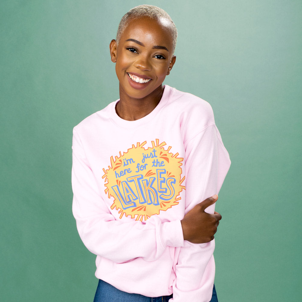 Just Here For The Latkes Crewneck Sweatshirt - Femfetti