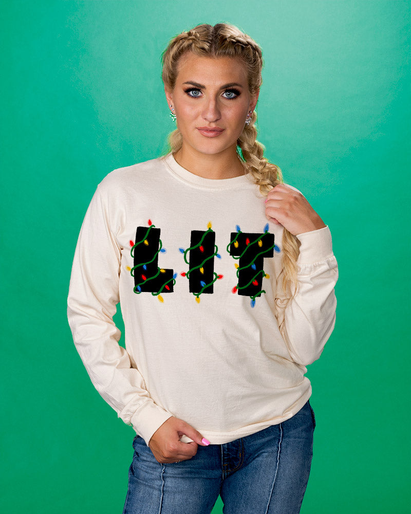 Christmas Lit Long Sleeve Tee - Femfetti