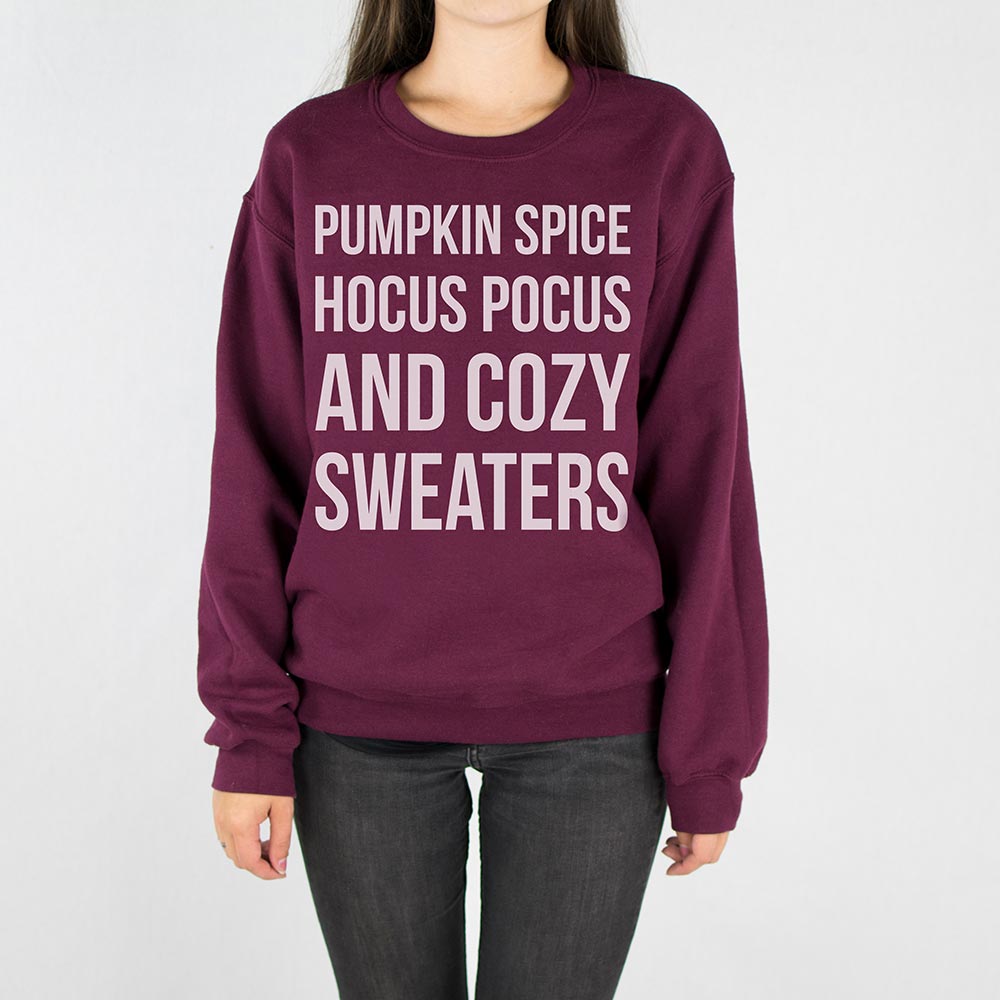 Pumpkin Spice, Hocus Pocus, and Cozy Sweaters Crewneck Sweatshirt - Femfetti